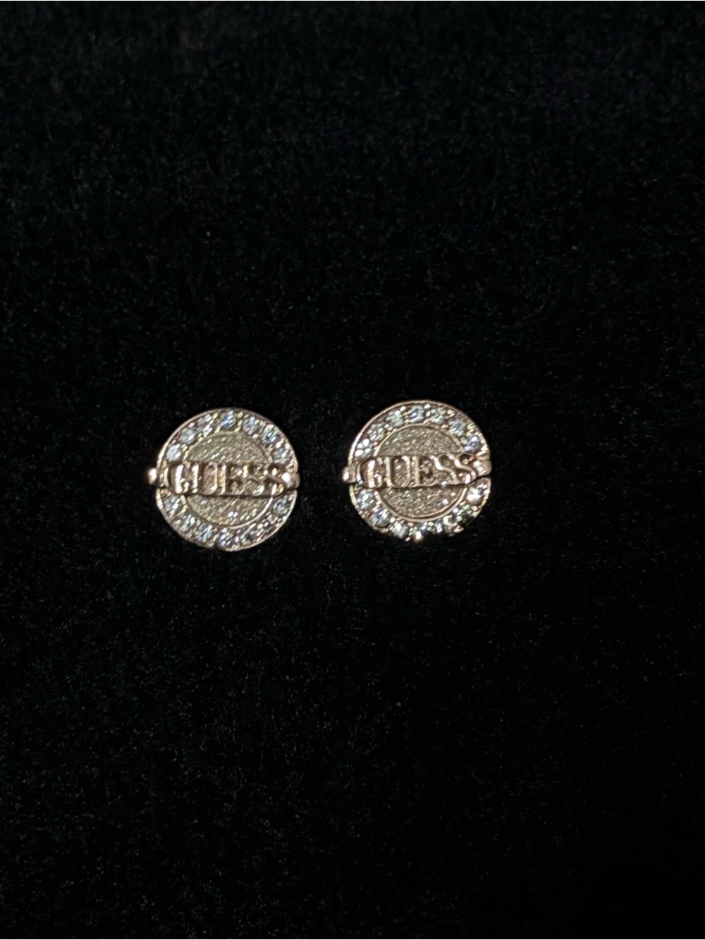 GUESS Gold-Tone Crystal Logo Stud Earrings - Gold and Clear